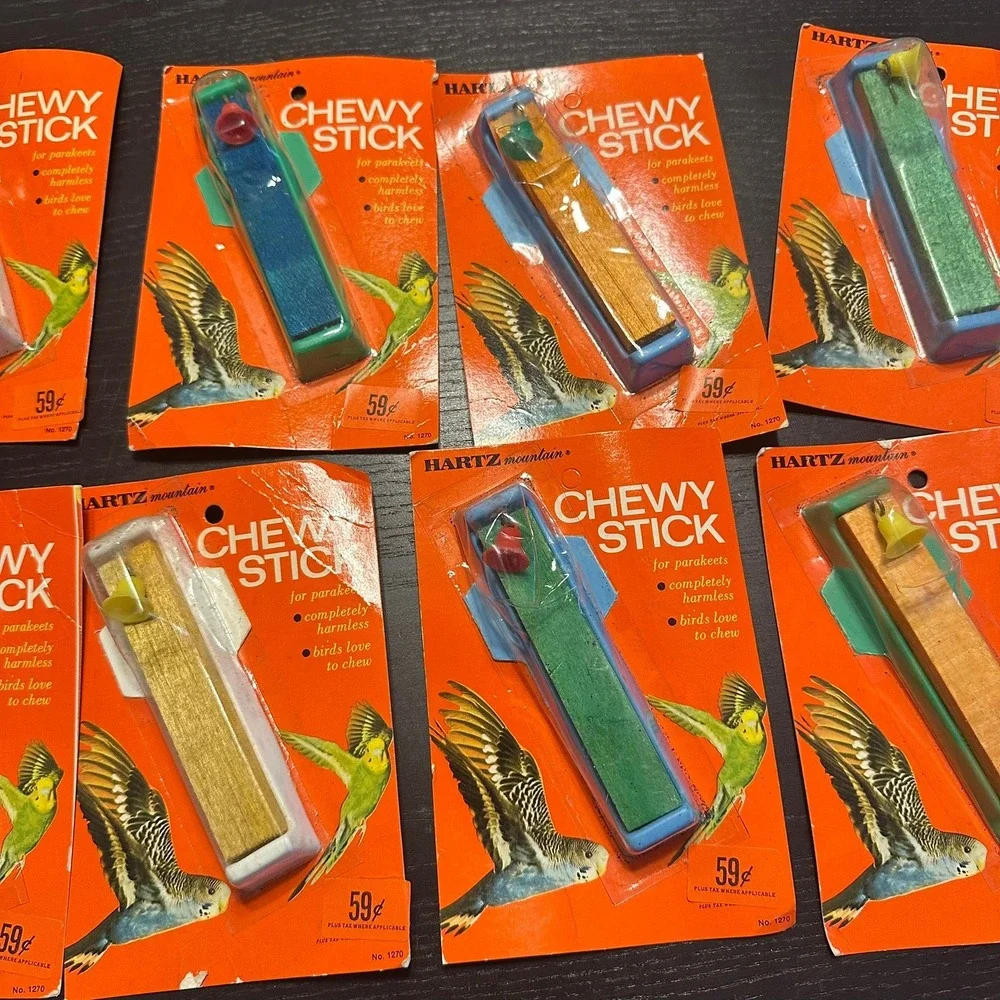 Lot of 9 Vintage Hartz Mountain Chewy Stick Bird Toy Parakeets 1970's
